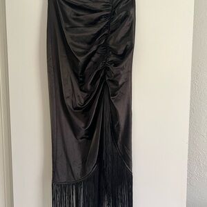 Chic Black Asymmetrical Skirt with Fringe